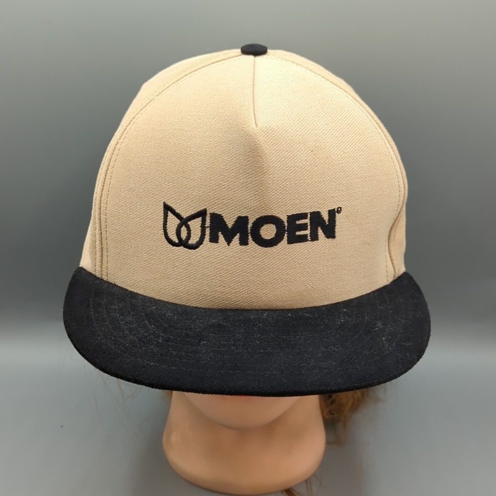 Vintage Moen Faucets Hat Snapback Trucker Cap Beige/Black 90s Made in USA